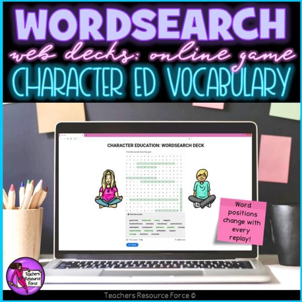 Character Education Vocabulary: Wordsearch Online Game