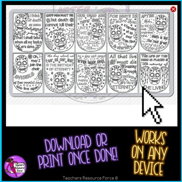 Digital Quote Colouring Pages: Day of the Dead Quotes