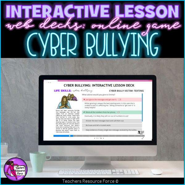 Cyber Bullying Interactive Lesson self directed online for distance learning