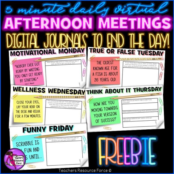 Free Distance Learning Daily Virtual Afternoon Meeting Messages Journal (1 WEEK)
