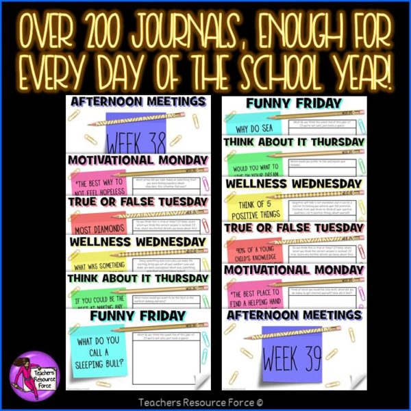 Distance Learning Daily Virtual Afternoon Meeting Messages Journal (1 FULL YEAR)