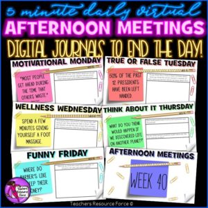 Distance Learning Daily Virtual Afternoon Meeting Messages Journal (1 FULL YEAR)
