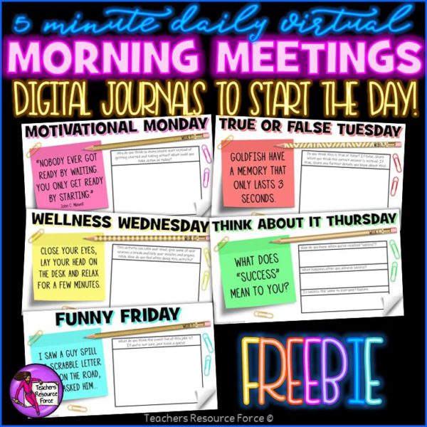 Free Distance Learning Daily Virtual Morning Meeting Messages Journal (1 WEEK)