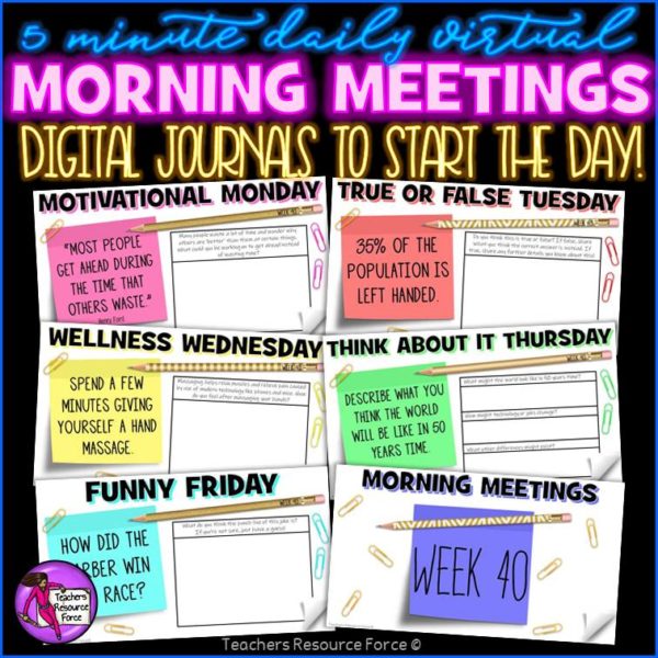 Distance Learning Daily Virtual Morning Meeting Messages Journal (1 FULL YEAR)