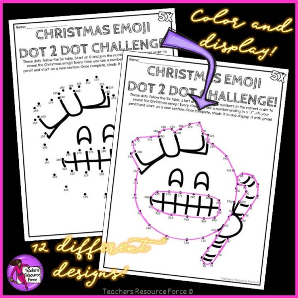 Christmas Math Differentiated Lesson Emoji Dot to Dot Times Tables