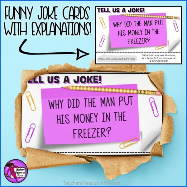 Joke Task Cards Set 1 for Morning Meeting, Indoor Recess, Early Finishers, Reading
