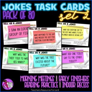 Joke Task Cards Set Bundle for Morning Meeting, Indoor Recess, Early Finishers, Reading