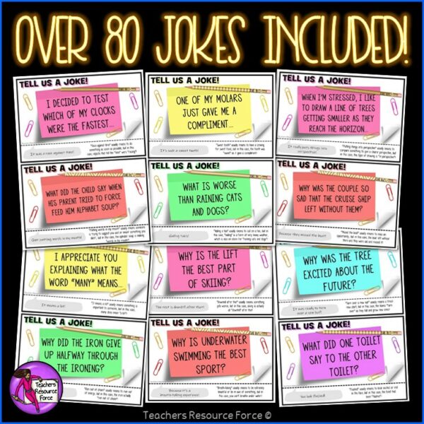 Joke Task Cards Set 2 for Morning Meeting, Indoor Recess, Early Finishers, Reading
