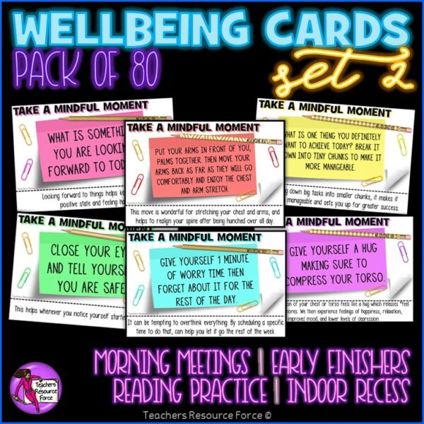 Wellbeing Cards 2 for Morning Meeting, Indoor Recess, Early Finishers, Reading