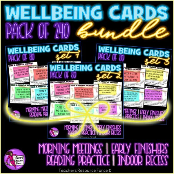 Wellbeing Task Cards Set Bundle for Morning Meeting, Indoor Recess, Early Finishers, Reading