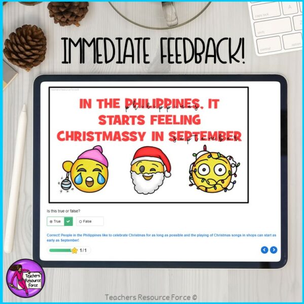 Christmas Facts True or False online game for distance learning
