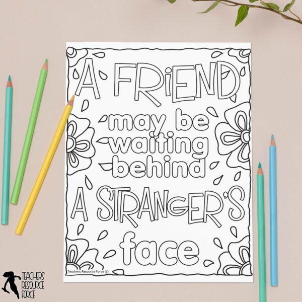 Friendship Quote Coloring Pages Posters Classroom Decor