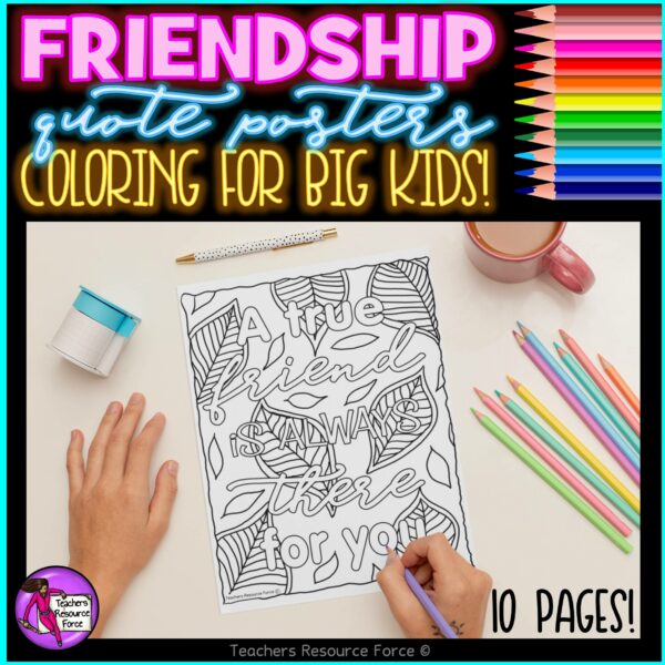 Friendship Quote Coloring Pages Posters Classroom Decor
