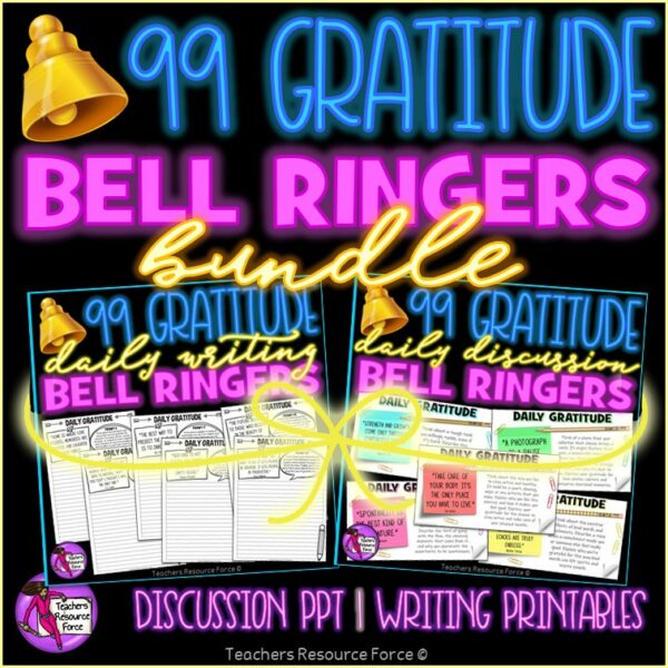99 Gratitude Prompts Journal and PowerPoint Bell Ringers BUNDLE