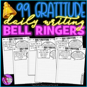 99 Gratitude Writing Prompts Journal Bell Ringers PowerPoint, SEL Thanksgiving