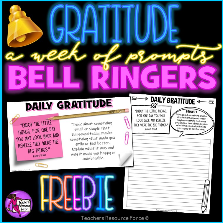Free Week of Gratitude Discussion Prompts Bell Ringers | SEL | Thanksgiving